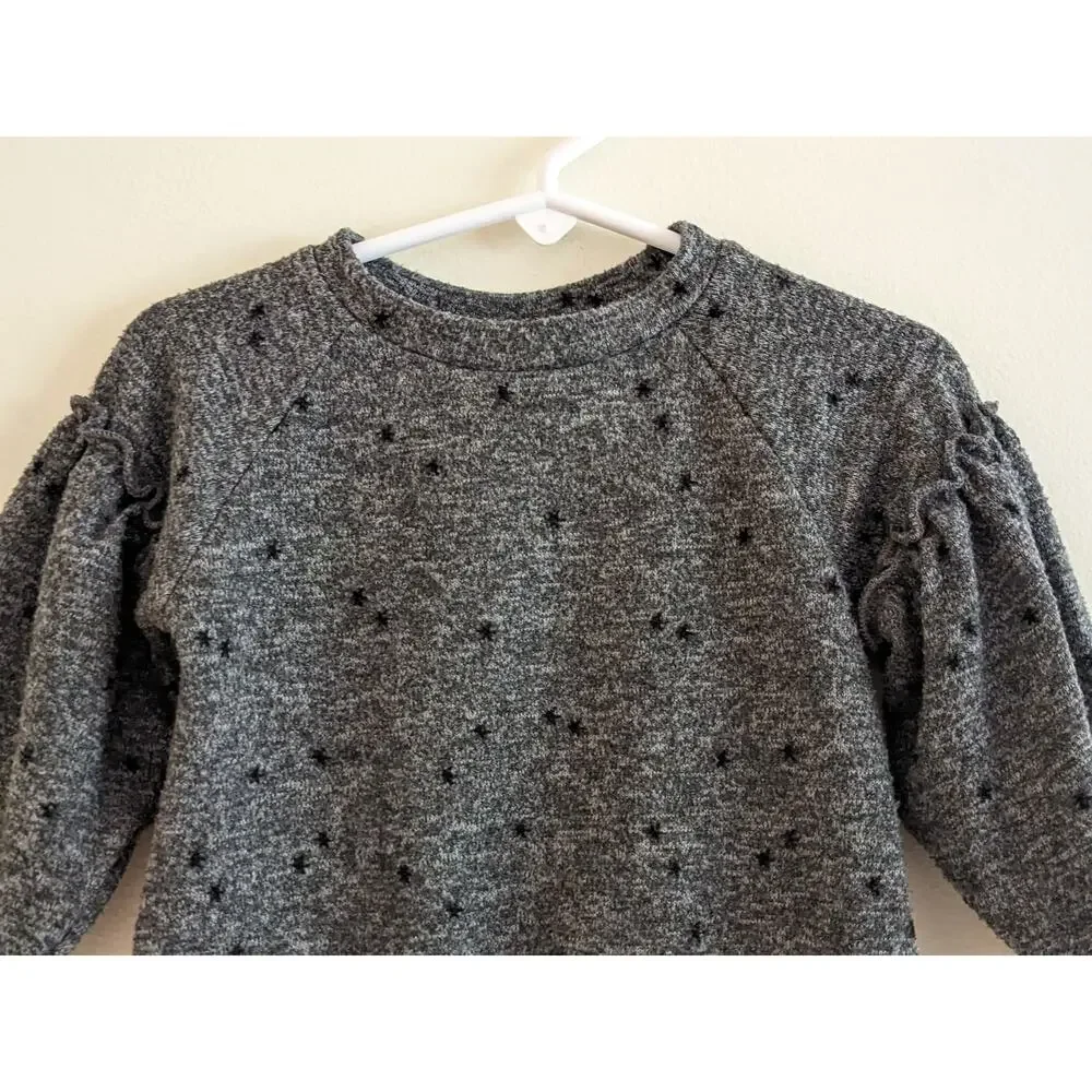 Zara Soft Feel Star Print Knit Sweatshirt Size 6/9m Anthracite Gray